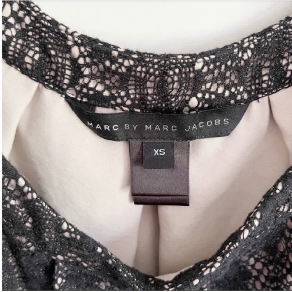 Marc by Marc Jacobs shirt black beige lace brocade metallic bow - Picture 7 of 9